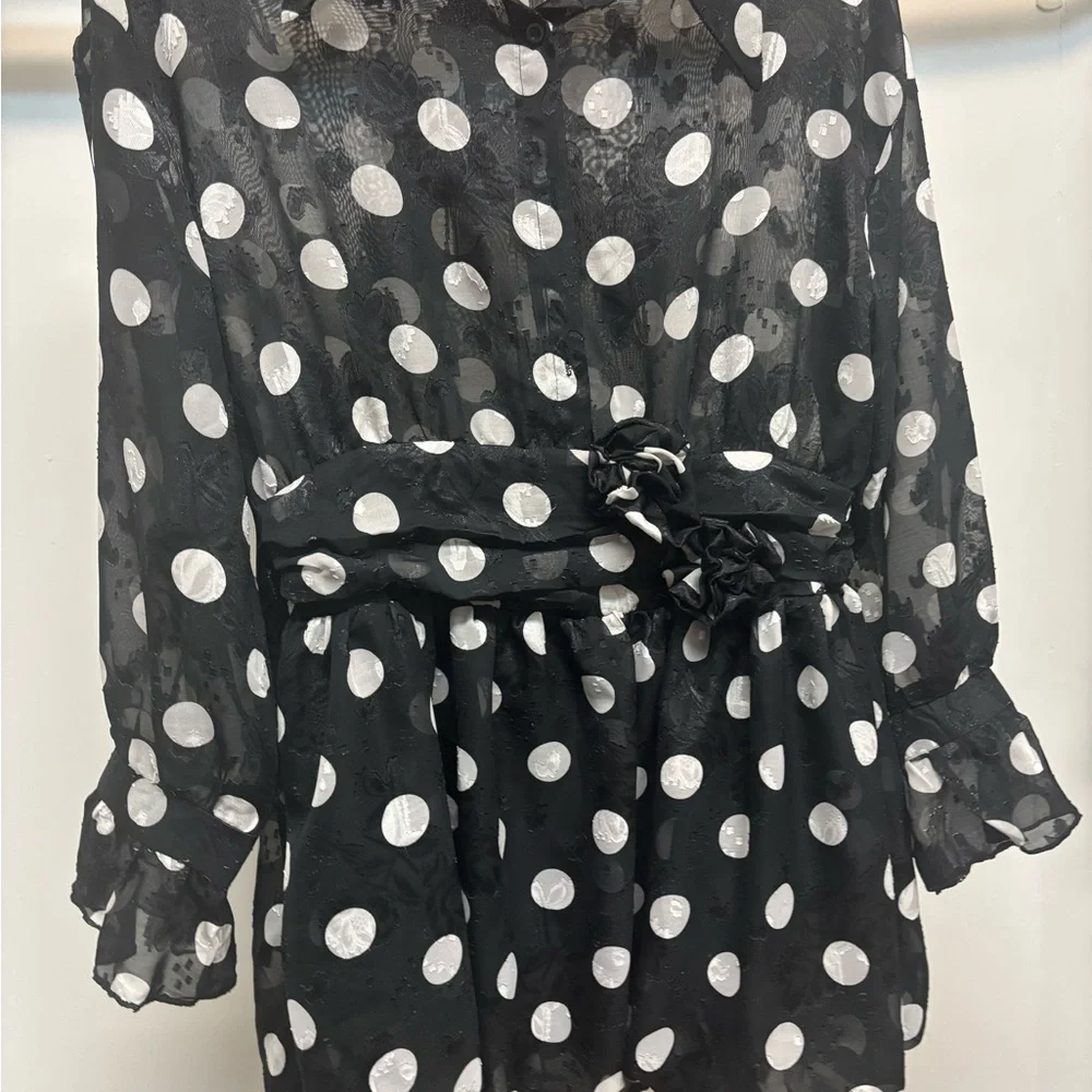 NWOT Black and White Polka Dot Dress/Blouse - Picture 2 of 8